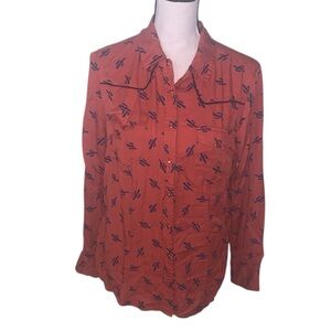 Cotton & Rye Outfitters Western Button Down Shirt Western Cactus Print Orange